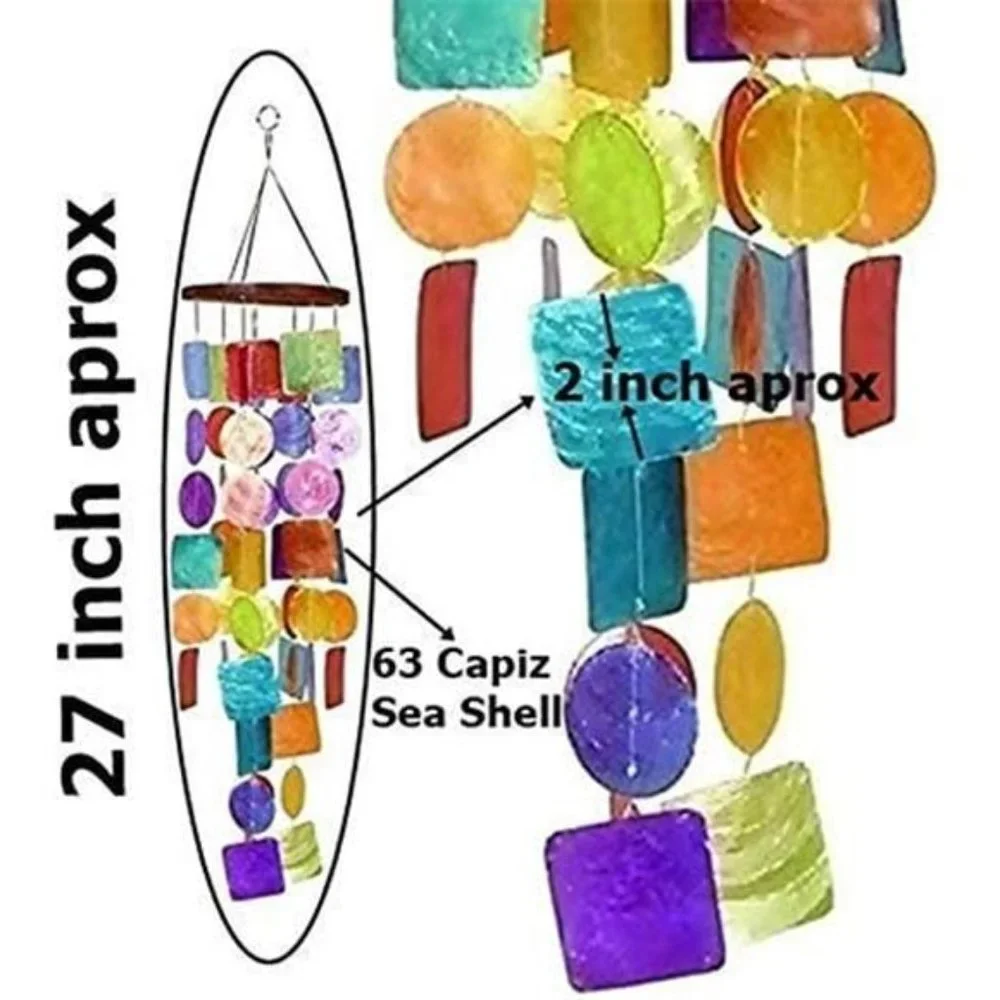 Windchimes, Capiz, Rainbow Sea Glass Wind Chimes, Wind Chimes, Outdoor Decor - Picture 4 of 6